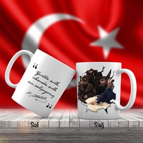 Asil Hediyelik Mustafa Kemal Atatürk-Harita İnceleme-Atatürkün Sözleri -Kupa Bardak