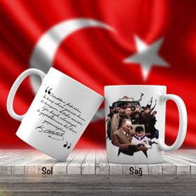 Asil Hediyelik Mustafa Kemal Atatürk Küçük Kıza Kitap Okuyor-Atatürkün Sözleri -Kupa Bardak