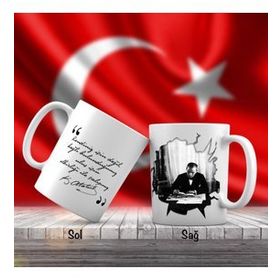 Asil Hediyelik Mustafa Kemal Atatürk Masasında Kitap Okuyor- Atatürkün Sözleri -Kupa Bardak