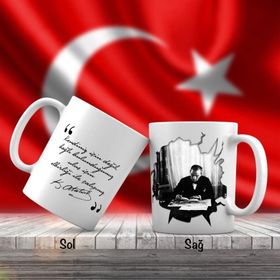 Asil Hediyelik Mustafa Kemal Atatürk Masasında Kitap Okuyor- Atatürkün Sözleri -Kupa Bardak