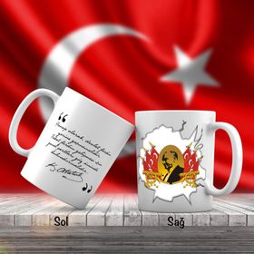 Asil Hediyelik Mustafa Kemal Atatürk Silüeti -Ay Yıldız Bayraklar-Atatürkün Sözleri -Kupa Bardak