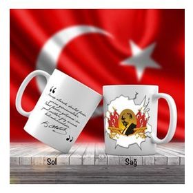 Asil Hediyelik Mustafa Kemal Atatürk Silüeti -Ay Yıldız Bayraklar-Atatürkün Sözleri -Kupa Bardak