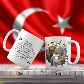 Asil Hediyelik Mustafa Kemal Atatürk Ve Askerler Arazi İncelemesi-Atatürkün Sözleri -Kupa Bardak