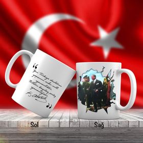 Asil Hediyelik Şık Modern Kıyafetli Mustafa Kemal Atatürk-Atatürkün Sözleri -Kupa Bardak