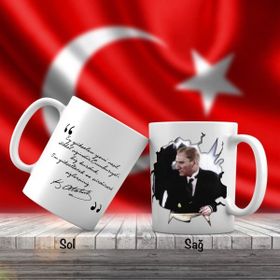Asil Hediyelik Sivil Kıyafetli Gazi Mustafa Kemal Atatürk-Atatürkün Sözleri -Kupa Bardak