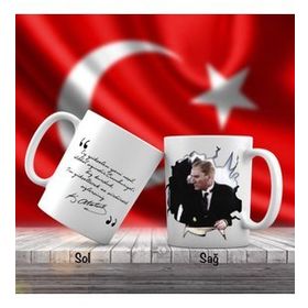 Asil Hediyelik Sivil Kıyafetli Gazi Mustafa Kemal Atatürk-Atatürkün Sözleri -Kupa Bardak