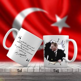 Asil Hediyelik Sivil Kıyafetli Gazi Mustafa Kemal Atatürk-Atatürkün Sözleri -Kupa Bardak