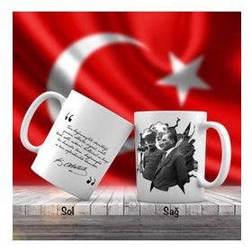 Asil Hediyelik Sivil Siyah Beyaz Mustafa Kemal Atatürk-Atatürkün Sözleri -Kupa Bardak