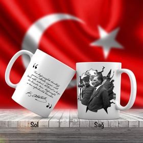 Asil Hediyelik Sivil Siyah Beyaz Mustafa Kemal Atatürk-Atatürkün Sözleri -Kupa Bardak