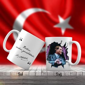 Asil Hediyelik Tren Camından Bakan -Gazi Mustafa Kemal Atatürk-Atatürkün Sözleri -Kupa Bardak