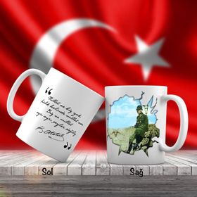 Asil Hediyelik Üniformalı Büyük Önder Mustafa Kemal Atatürk-Atatürkün Sözleri -Kupa Bardak