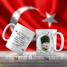 Asil Hediyelik Üniformalı Gazi Mustafa Kemal Atatürk-Unutulmayan Sözleri -Kupa Bardak