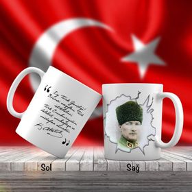 Asil Hediyelik Üniformalı Gazi Mustafa Kemal Atatürk-Unutulmayan Sözleri -Kupa Bardak