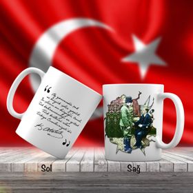 Asil Hediyelik Üniformalı İsmet İnönü Ve Sivil Mustafa Kemal Atatürk-Atatürkün Sözleri -Kupa Bardak