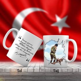 Asil Hediyelik Üniformalı İsmet İnönü Ve Sivil Mustafa Kemal Atatürk-Atatürkün Sözleri -Kupa Bardak