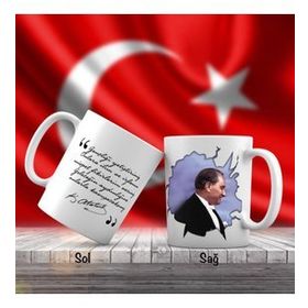 Asil Hediyelik Yan Portre Mustafa Kemal Atatürk Ve Unutulmayan Sözleri -Kupa Bardak