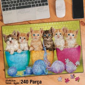 Asil Hobi Afacan Sevimli Yavru Kediler Yapboz-Ayak Destekli Çerçeveli 240 Parça Puzzle