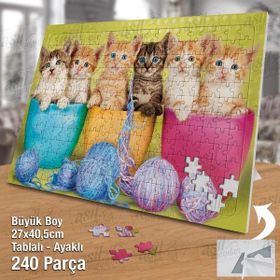 Asil Hobi Afacan Sevimli Yavru Kediler Yapboz-Ayak Destekli Çerçeveli 240 Parça Puzzle
