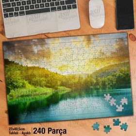 Asil Hobi Ağaçlar-Deniz-Gün Batımı-Manzara-Doğa Yapboz-Ayak Destekli Çerçeveli 240 Parça Puzzle