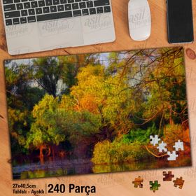 Asil Hobi Ağaçlar-Gölet-Yansıma-Doğa-Manzara Yapboz-Ayak Destekli Çerçeveli 240 Parça Puzzle