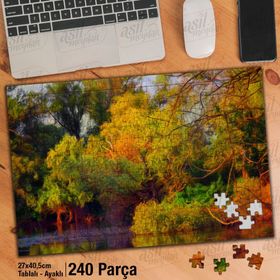 Asil Hobi Ağaçlar-Gölet-Yansıma-Doğa-Manzara Yapboz-Ayak Destekli Çerçeveli 240 Parça Puzzle