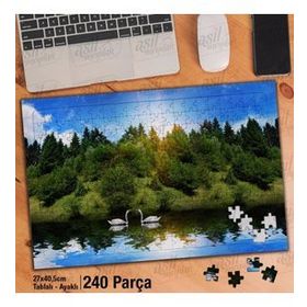 Asil Hobi Ağaçlar-Kuğu-Göl-Manzara-Doğa Yapboz-Ayak Destekli Çerçeveli 240 Parça Puzzle
