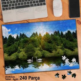 Asil Hobi Ağaçlar-Kuğu-Göl-Manzara-Doğa Yapboz-Ayak Destekli Çerçeveli 240 Parça Puzzle