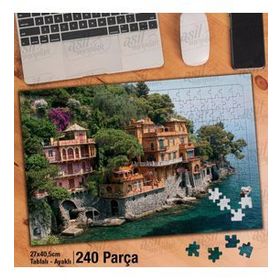 Asil Hobi Ağaçlar-Lüks Ev-Deniz-Manzara-Doğa Yapboz-Ayak Destekli Çerçeveli 240 Parça Puzzle
