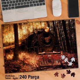 Asil Hobi Ağaçlar-Orman Yolu Üzerinde Kara Tren Yapboz-Ayak Destekli Çerçeveli 240 Parça Puzzle