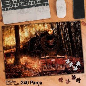 Asil Hobi Ağaçlar-Orman Yolu Üzerinde Kara Tren Yapboz-Ayak Destekli Çerçeveli 240 Parça Puzzle