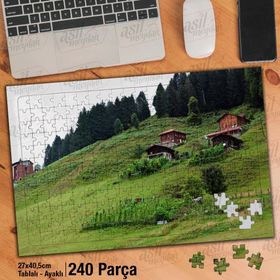 Asil Hobi Ağaçlar-Yeşil Alan-Ahşap Evler-Doğa Yapboz-Ayak Destekli Çerçeveli 240 Parça Puzzle