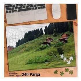 Asil Hobi Ağaçlar-Yeşil Alan-Ahşap Evler-Doğa Yapboz-Ayak Destekli Çerçeveli 240 Parça Puzzle