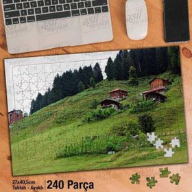 Asil Hobi Ağaçlar-Yeşil Alan-Ahşap Evler-Doğa Yapboz-Ayak Destekli Çerçeveli 240 Parça Puzzle