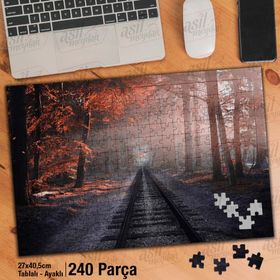 Asil Hobi Ağaçların Arasında Uzayan Tren Yolu Yapboz-Ayak Destekli Çerçeveli 240 Parça Puzzle