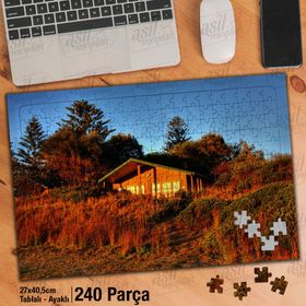 Asil Hobi Ahşap Ev-Gün Işığı-Ağaçlar-Manzara Yapboz-Ayak Destekli Çerçeveli 240 Parça Puzzle