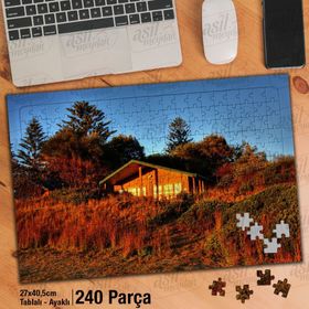 Asil Hobi Ahşap Ev-Gün Işığı-Ağaçlar-Manzara Yapboz-Ayak Destekli Çerçeveli 240 Parça Puzzle