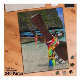 Asil Hobi Ahşap Sandal-Gondol-Deniz-Manzara Yapboz-Ayak Destekli Çerçeveli 240 Parça Puzzle