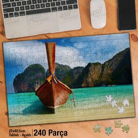 Asil Hobi Ahşap Sandal-Kayalıklar-Deniz-Doğa Yapboz-Ayak Destekli Çerçeveli 240 Parça Puzzle