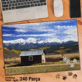 Asil Hobi Ahşap Şirin Ev-Karlı Dağlar-Manzar Yapboz-Ayak Destekli Çerçeveli 240 Parça Puzzle