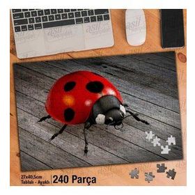 Asil Hobi Ahşap Tahta Üzerinde Uğur Böceği-Hayvan Yapboz-Ayak Destekli Çerçeveli 240 Parça Puzzle