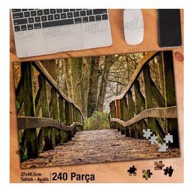 Asil Hobi Ahşap Yaya Köprüsü-Sonbahar-Yapraklar Yapboz-Ayak Destekli Çerçeveli 240 Parça Puzzle