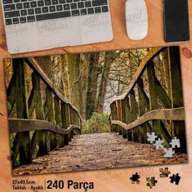 Asil Hobi Ahşap Yaya Köprüsü-Sonbahar-Yapraklar Yapboz-Ayak Destekli Çerçeveli 240 Parça Puzzle