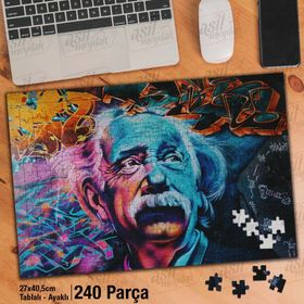 Asil Hobi Albert Einstein-Grafitti-Duvar Sanatı Yapboz-Ayak Destekli Çerçeveli 240 Parça Puzzle