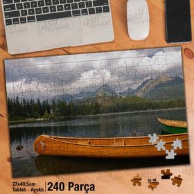 Asil Hobi Alp Dağları-Göl-Ağaçlar-Kayık-Doğa-Yapboz-Ayak Destekli 240 Parça Puzzle