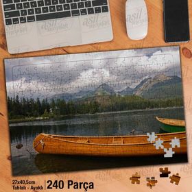 Asil Hobi Alp Dağları-Göl-Ağaçlar-Kayık-Doğa-Yapboz-Ayak Destekli 240 Parça Puzzle