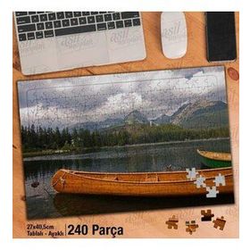 Asil Hobi Alp Dağları-Göl-Ağaçlar-Kayık-Doğa-Yapboz-Ayak Destekli 240 Parça Puzzle