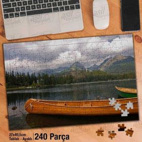 Asil Hobi Alp Dağları-Göl-Ağaçlar-Kayık-Doğa-Yapboz-Ayak Destekli 240 Parça Puzzle