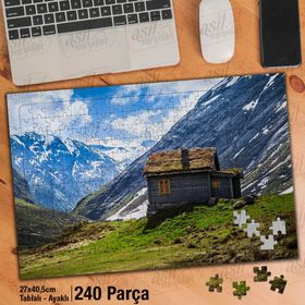 Asil Hobi Alp Dağları-Küçük Kulübeden Ev-Manzara Yapboz-Ayak Destekli Çerçeveli 240 Parça Puzzle