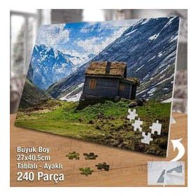 Asil Hobi Alp Dağları-Küçük Kulübeden Ev-Manzara Yapboz-Ayak Destekli Çerçeveli 240 Parça Puzzle