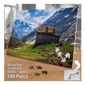 Asil Hobi Alp Dağları-Küçük Kulübeden Ev-Manzara Yapboz-Ayak Destekli Çerçeveli 240 Parça Puzzle